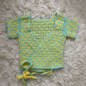 Teal and Yellow Knitted Tie Top